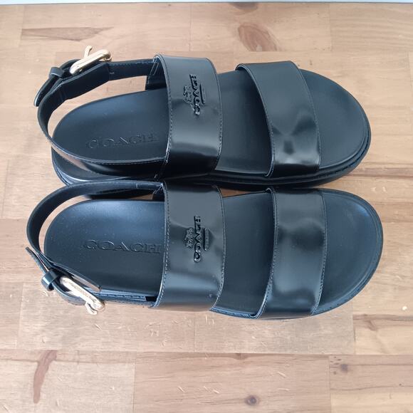 Coach Lockup Two Band Sandal CAP52 Size 6 B - Black Leather - Gold Buckle NWB - Picture 6 of 13